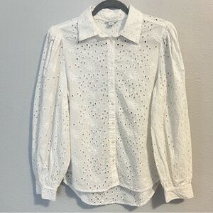 Sundance Celestine Eyelet Button Down Collared Blouse White Size Medium